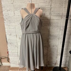 DAVID’S BRIDAL short crinkle chiffon bridesmaid dress halter F15600 Gray  14